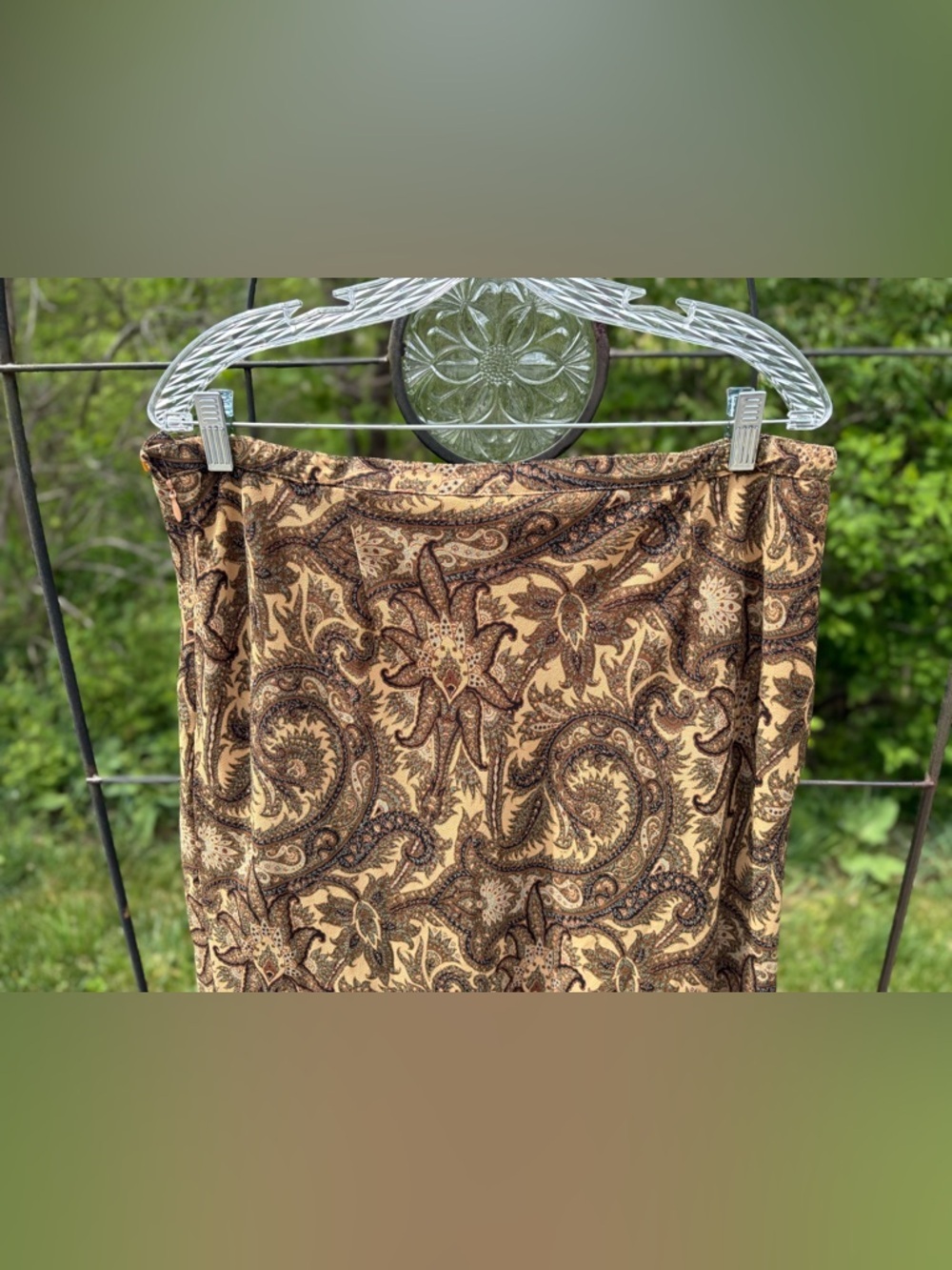 Vintage Sag Harbor Brown Tan Paisley Midi Skirt XL Lined Boho Flowy Bohemian - Picture 9 of 13